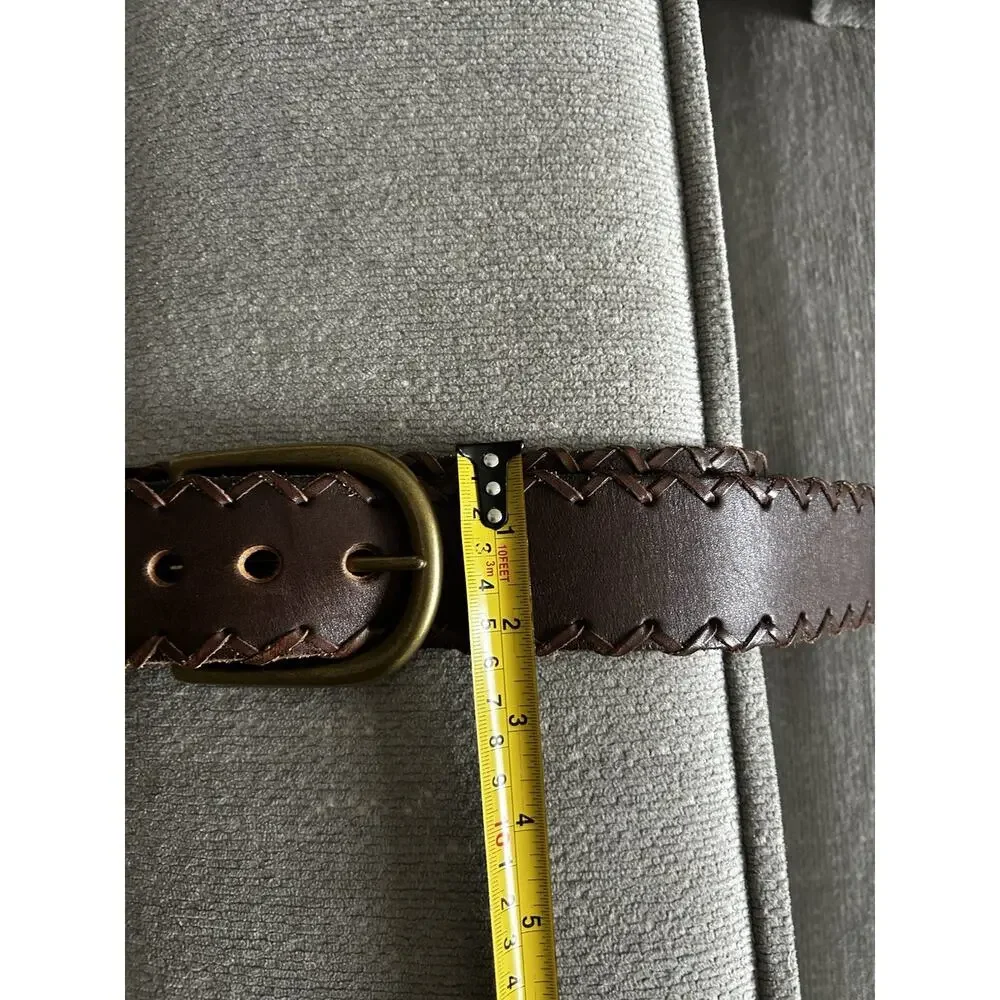 Gap Women’s Brown Leather Belt Stitch Trim Brass Buckle XL Western Cowgirl